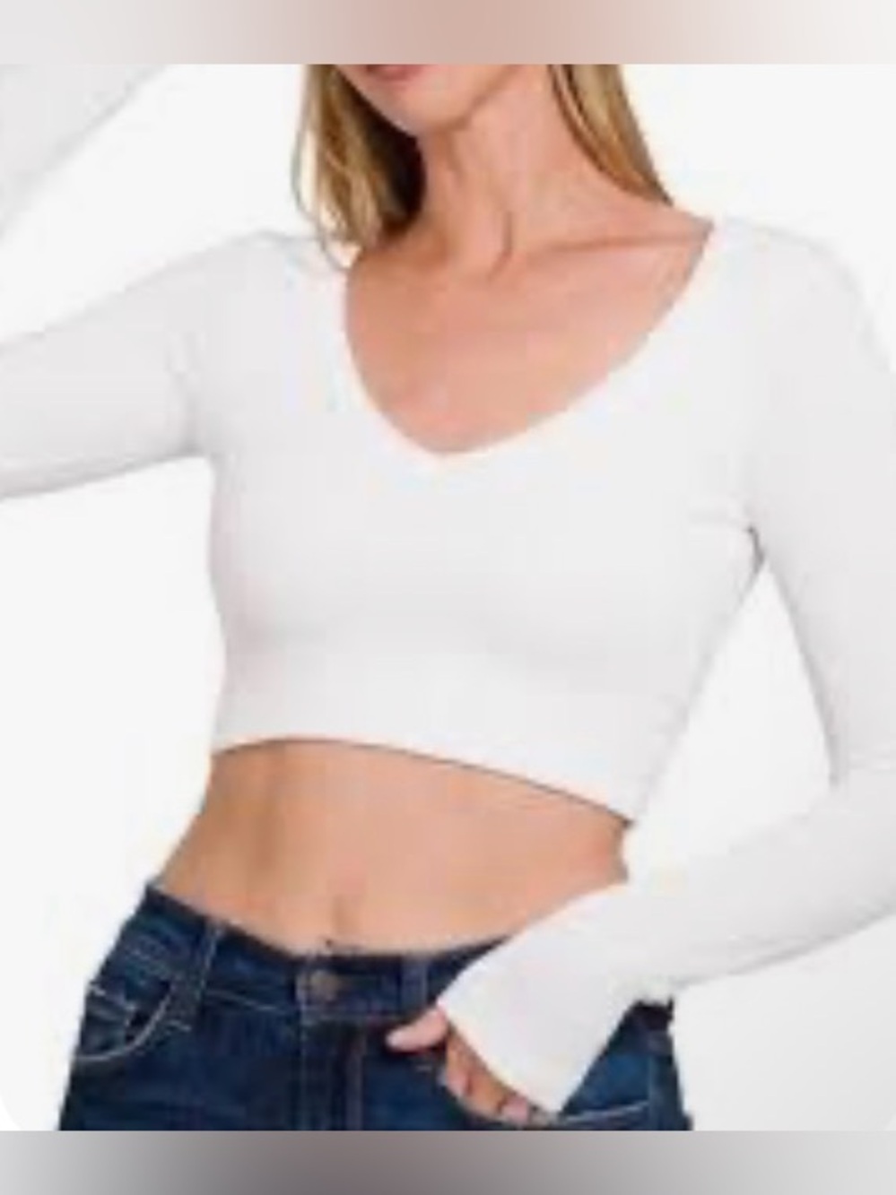 Zenana Ribbed V-Neck Cropped Long Sleeve Top